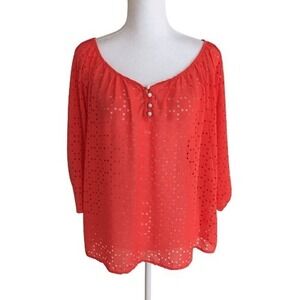 Buckle BKE Boutique Orange Laser‎ Cut Sun Pattern Sheer Poncho Blouse Size XS